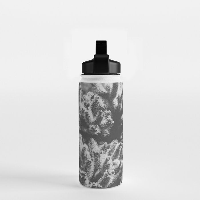 Cholla Cactus Garden (Black + White) Water Bottle Gallery Image 2