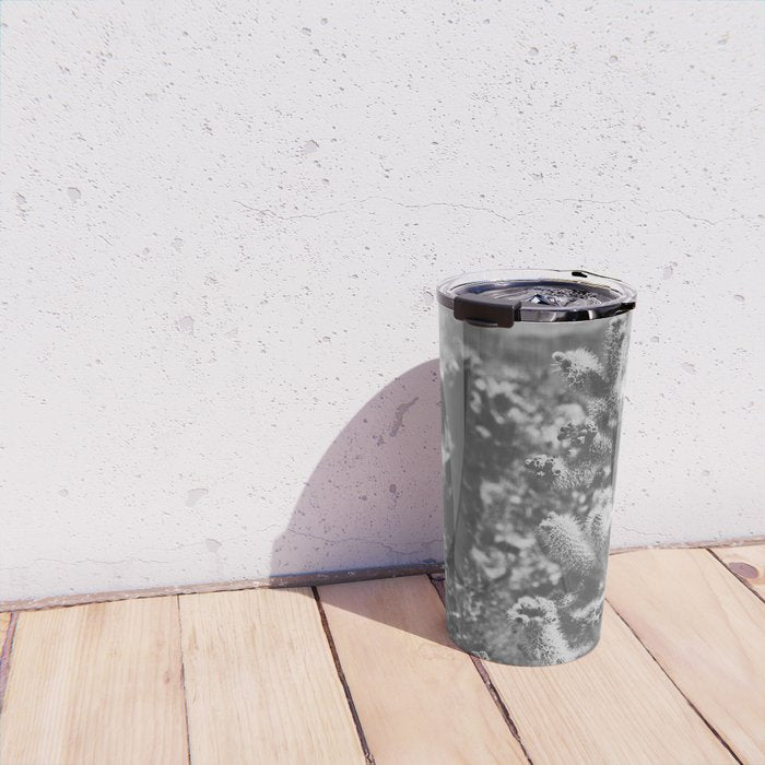 Cholla Cactus Garden (Black + White) Travel Mug Gallery Image 4