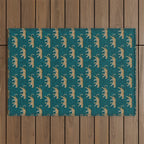 leopards walking - teal Outdoor Rug Gallery Image 1