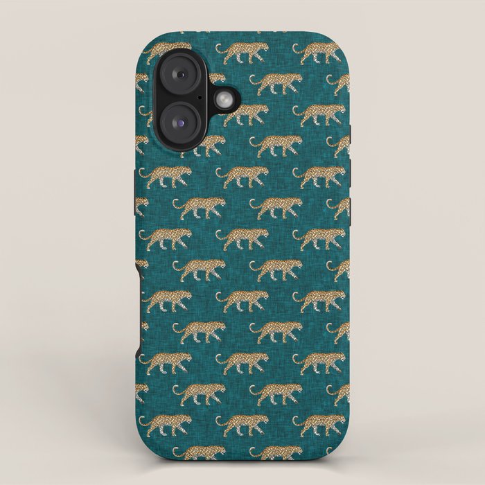 leopards walking - teal iPhone Case Gallery Image 1