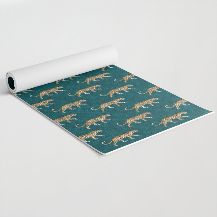 leopards walking - teal Yoga Mat Gallery Image 2
