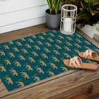 leopards walking - teal Outdoor Rug Gallery Image 2