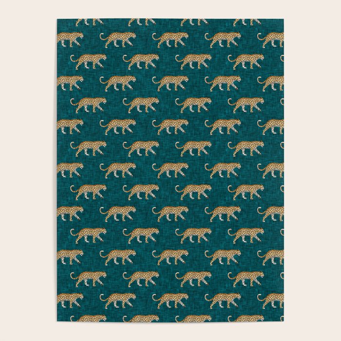 leopards walking - teal Poster Gallery Image 1