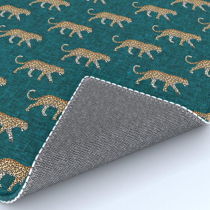 leopards walking - teal Rug Gallery Image 4