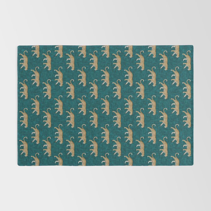 leopards walking - teal Rug Gallery Image 2