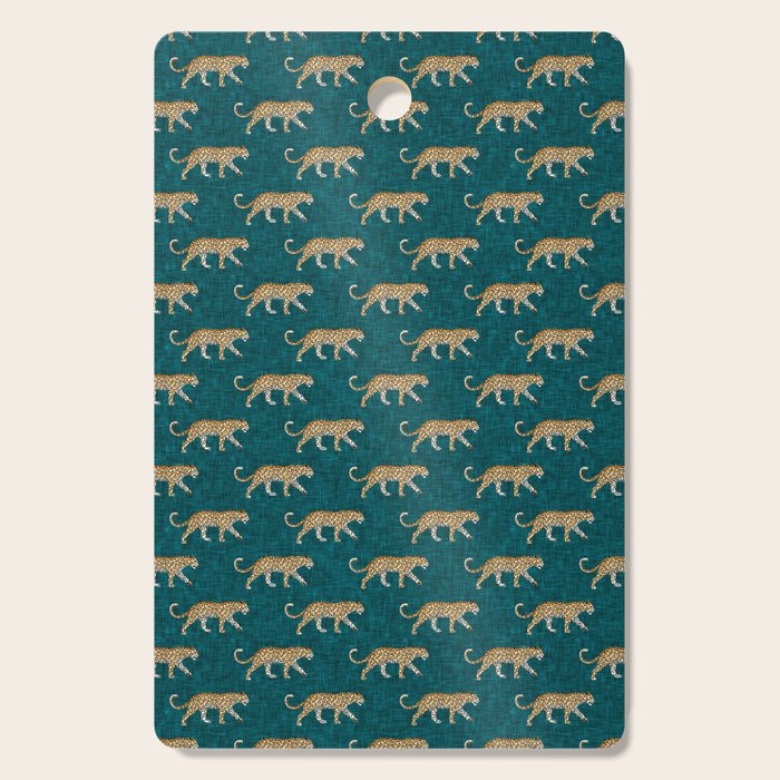 leopards walking - teal Cutting Board Gallery Image 1