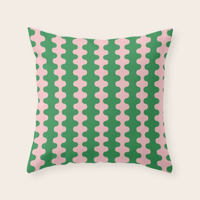 Bold Fun Ogee A-Go-Go Vertical Stripes Pop Pattern in Green and Pink Throw Pillow Gallery Image 6