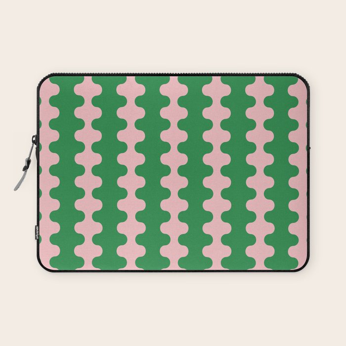 Bold Fun Ogee A-Go-Go Vertical Stripes Pop Pattern in Green and Pink Laptop Sleeve Gallery Image 1