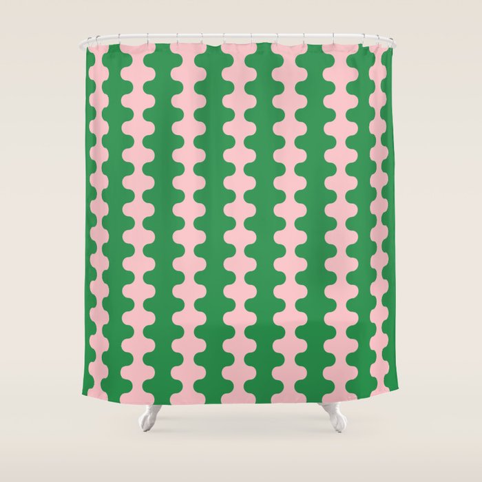 Bold Fun Ogee A-Go-Go Vertical Stripes Pop Pattern in Green and Pink Shower Curtain Gallery Image 1
