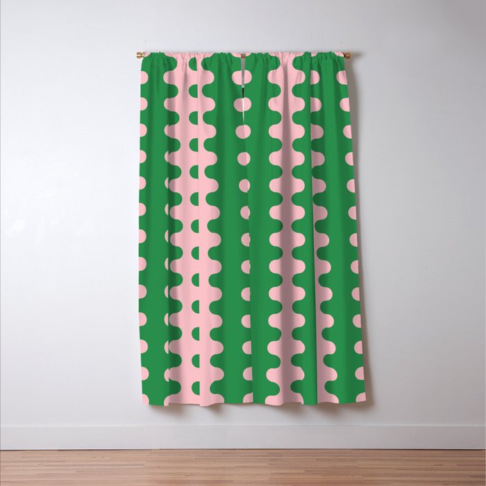 Bold Fun Ogee A-Go-Go Vertical Stripes Pop Pattern in Green and Pink Window Curtain Gallery Image 3