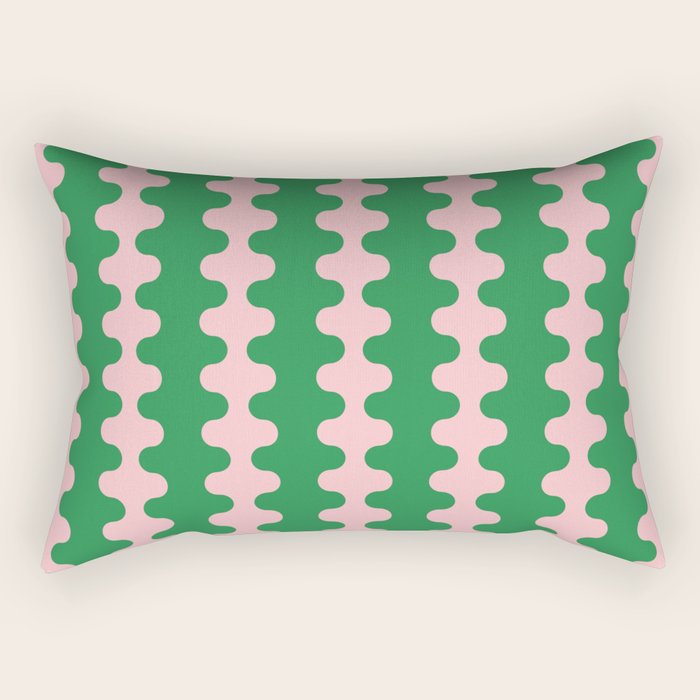 Bold Fun Ogee A-Go-Go Vertical Stripes Pop Pattern in Green and Pink Rectangular Pillow Gallery Image 2