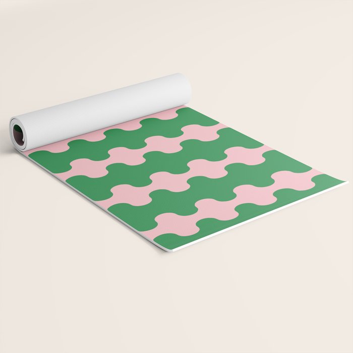 Bold Fun Ogee A-Go-Go Vertical Stripes Pop Pattern in Green and Pink Yoga Mat Gallery Image 2