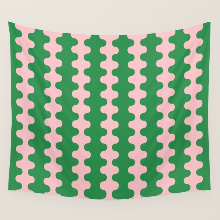 Bold Fun Ogee A-Go-Go Vertical Stripes Pop Pattern in Green and Pink Wall Tapestry Gallery Image 4