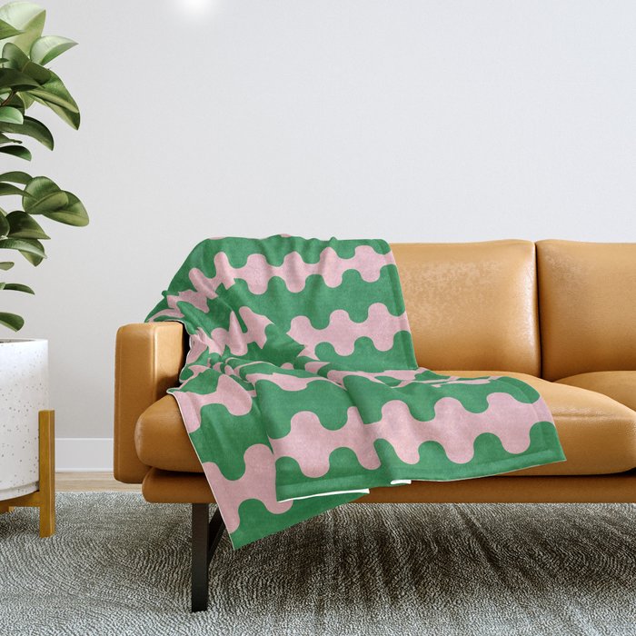 Bold Fun Ogee A-Go-Go Vertical Stripes Pop Pattern in Green and Pink Throw Blanket Gallery Image 1