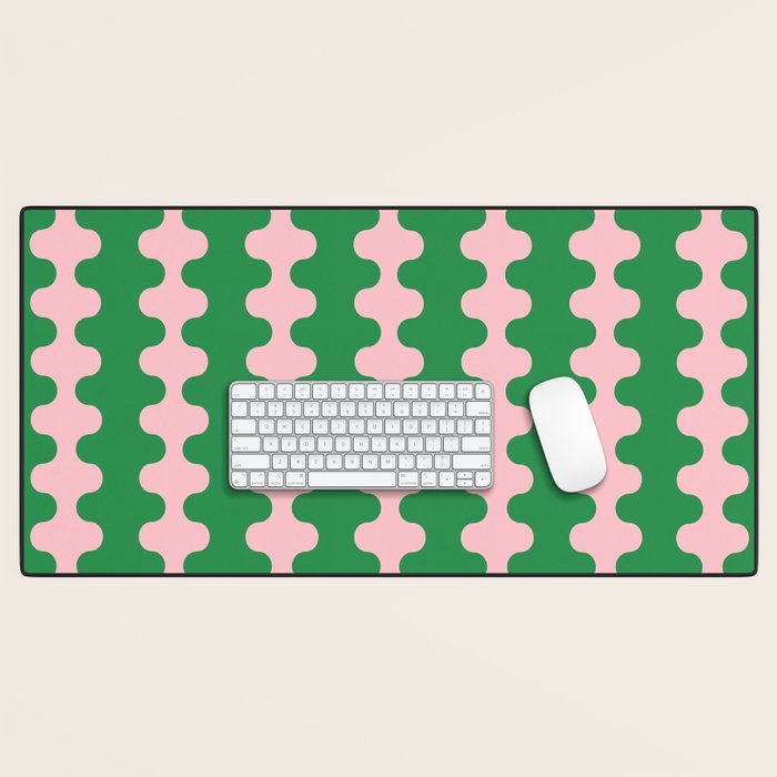 Bold Fun Ogee A-Go-Go Vertical Stripes Pop Pattern in Green and Pink Desk Mat Gallery Image 1