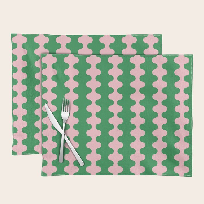 Bold Fun Ogee A-Go-Go Vertical Stripes Pop Pattern in Green and Pink Placemat Gallery Image 1