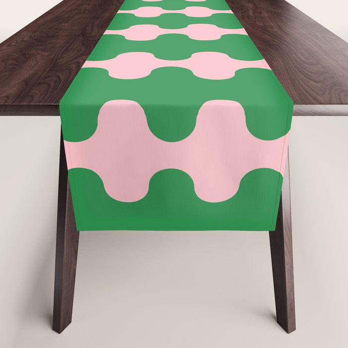 Bold Fun Ogee A-Go-Go Vertical Stripes Pop Pattern in Green and Pink Table Runner Gallery Image 1