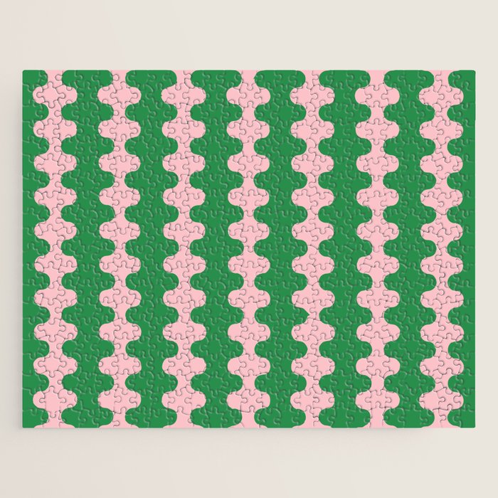 Bold Fun Ogee A-Go-Go Vertical Stripes Pop Pattern in Green and Pink Jigsaw Puzzle Gallery Image 1