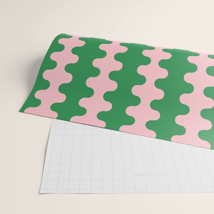 Bold Fun Ogee A-Go-Go Vertical Stripes Pop Pattern in Green and Pink Wrapping Paper Gallery Image 2