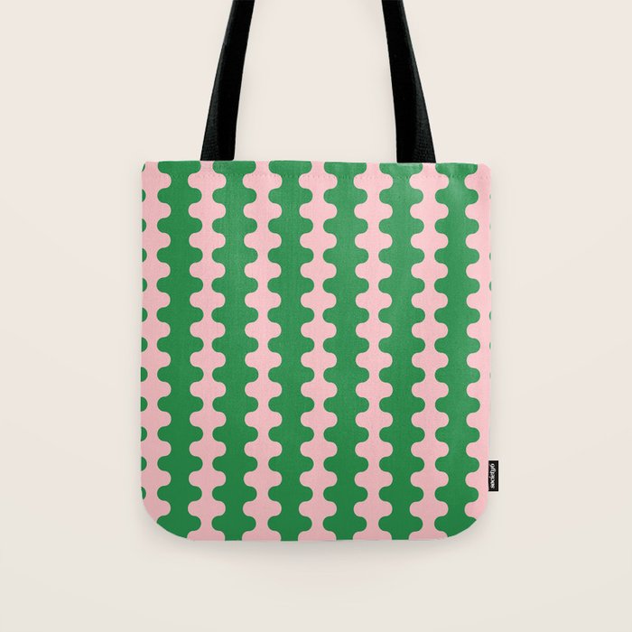 Bold Fun Ogee A-Go-Go Vertical Stripes Pop Pattern in Green and Pink Tote Bag Gallery Image 1