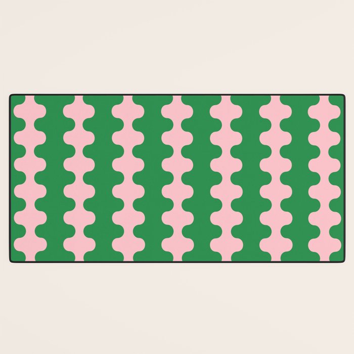 Bold Fun Ogee A-Go-Go Vertical Stripes Pop Pattern in Green and Pink Desk Mat Gallery Image 3