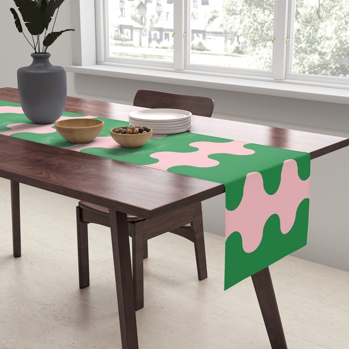 Bold Fun Ogee A-Go-Go Vertical Stripes Pop Pattern in Green and Pink Table Runner Gallery Image 2