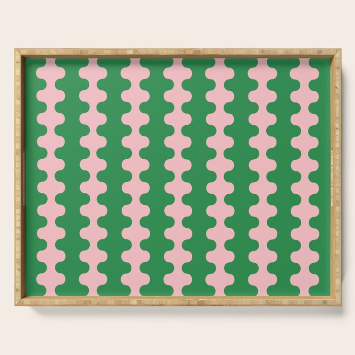 Bold Fun Ogee A-Go-Go Vertical Stripes Pop Pattern in Green and Pink Serving Tray Gallery Image 1