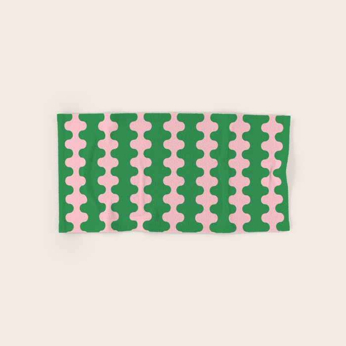 Bold Fun Ogee A-Go-Go Vertical Stripes Pop Pattern in Green and Pink Bath Towel Gallery Image 1