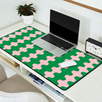 Bold Fun Ogee A-Go-Go Vertical Stripes Pop Pattern in Green and Pink Desk Mat Gallery Image 2