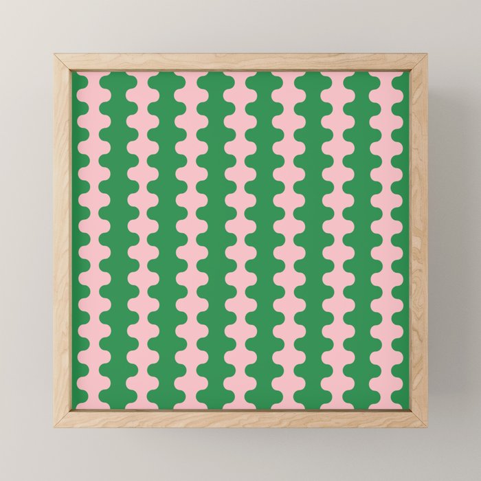 Bold Fun Ogee A-Go-Go Vertical Stripes Pop Pattern in Green and Pink Mini Art Print Gallery Image 1