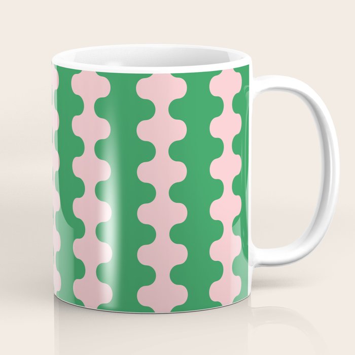 Bold Fun Ogee A-Go-Go Vertical Stripes Pop Pattern in Green and Pink Coffee Mug Gallery Image 1