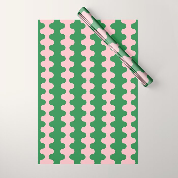 Bold Fun Ogee A-Go-Go Vertical Stripes Pop Pattern in Green and Pink Wrapping Paper Gallery Image 1