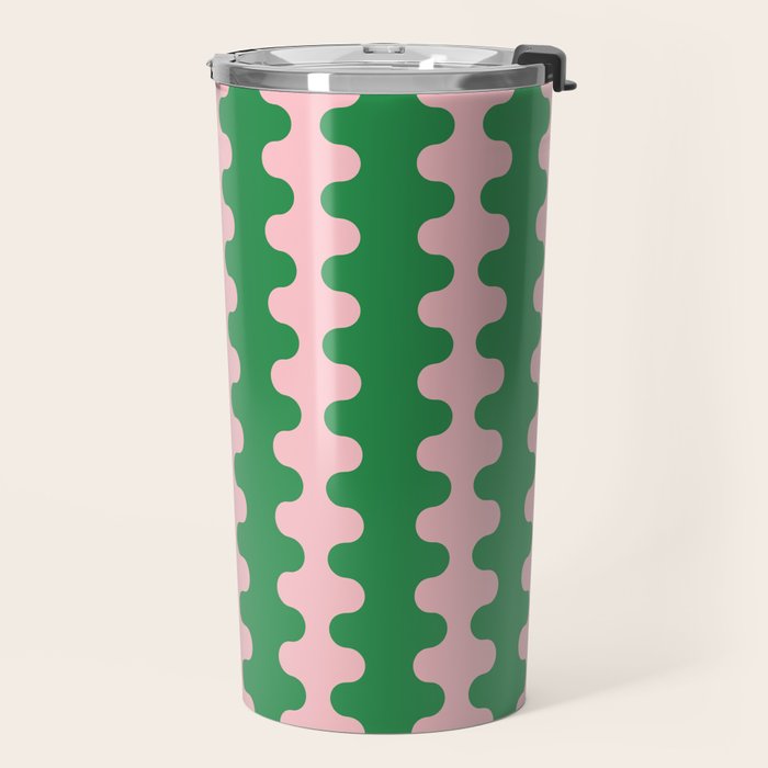Bold Fun Ogee A-Go-Go Vertical Stripes Pop Pattern in Green and Pink Travel Mug Gallery Image 2