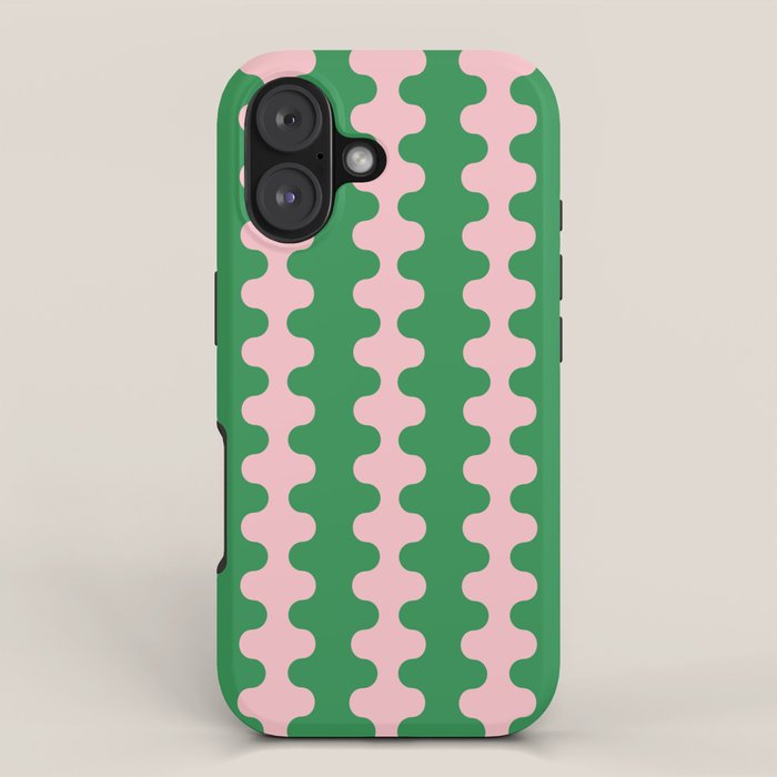 Bold Fun Ogee A-Go-Go Vertical Stripes Pop Pattern in Green and Pink iPhone Case Gallery Image 1