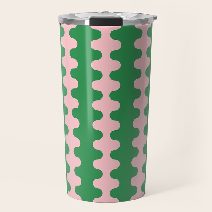 Bold Fun Ogee A-Go-Go Vertical Stripes Pop Pattern in Green and Pink Travel Mug Gallery Image 1