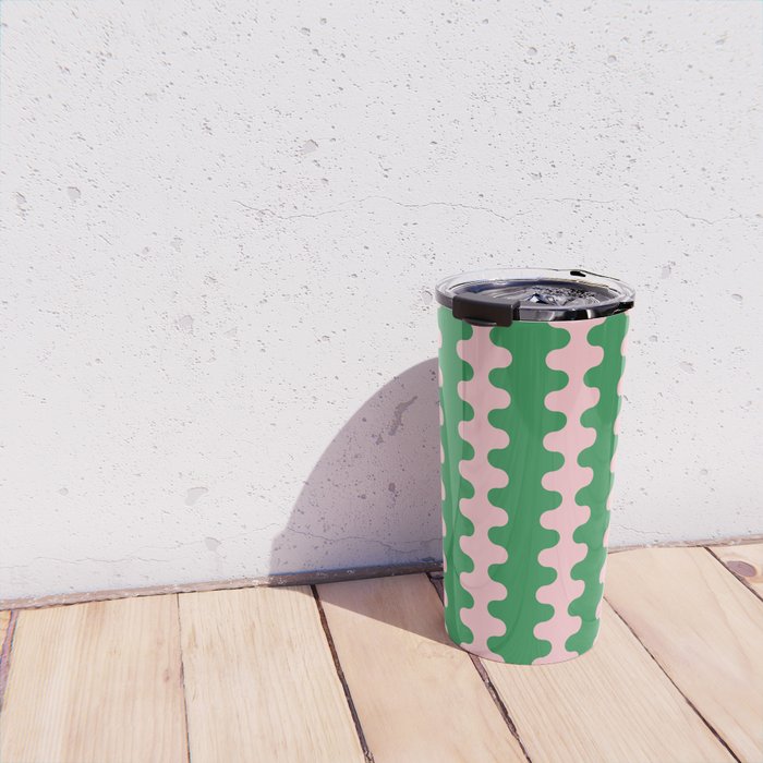 Bold Fun Ogee A-Go-Go Vertical Stripes Pop Pattern in Green and Pink Travel Mug Gallery Image 4