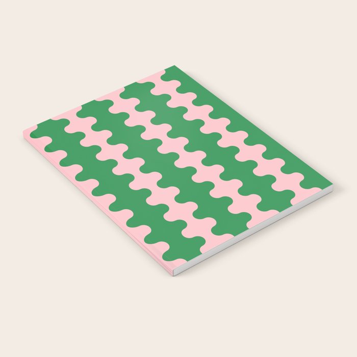 Bold Fun Ogee A-Go-Go Vertical Stripes Pop Pattern in Green and Pink Notebook Gallery Image 2