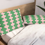 Bold Fun Ogee A-Go-Go Vertical Stripes Pop Pattern in Green and Pink Pillow Sham Gallery Image 2
