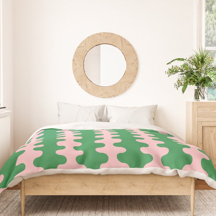 Bold Fun Ogee A-Go-Go Vertical Stripes Pop Pattern in Green and Pink Duvet Cover Gallery Image 3