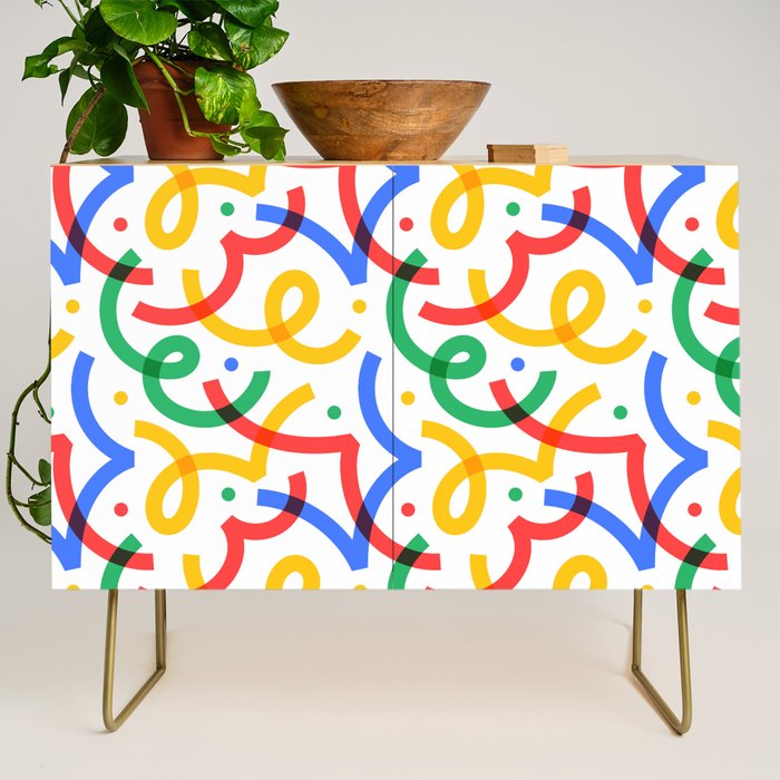 Colorful fun line doodle art pattern Credenza Gallery Image 1
