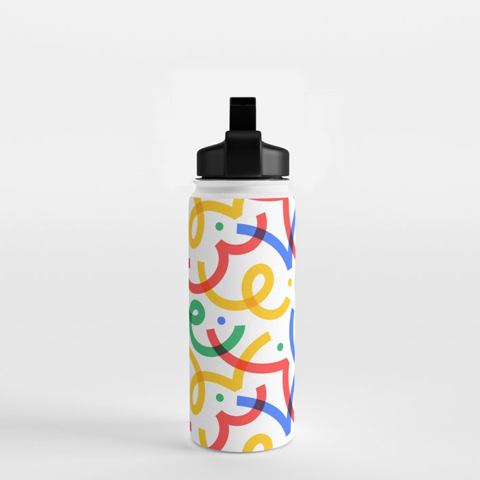 Colorful fun line doodle art pattern Water Bottle Gallery Image 2