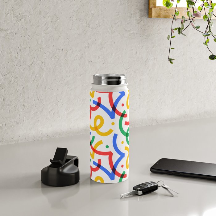 Colorful fun line doodle art pattern Water Bottle Gallery Image 4