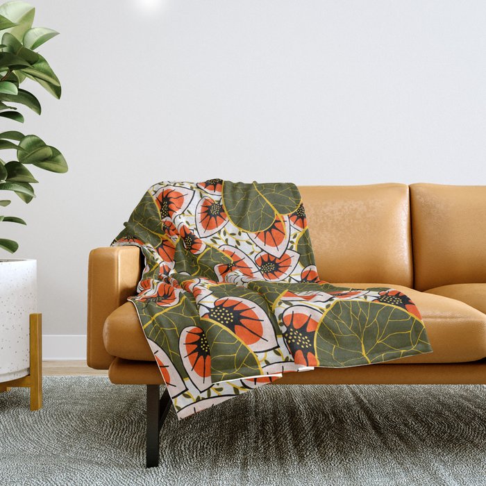 African leaves and flowers Throw Blanket Gallery Image 1