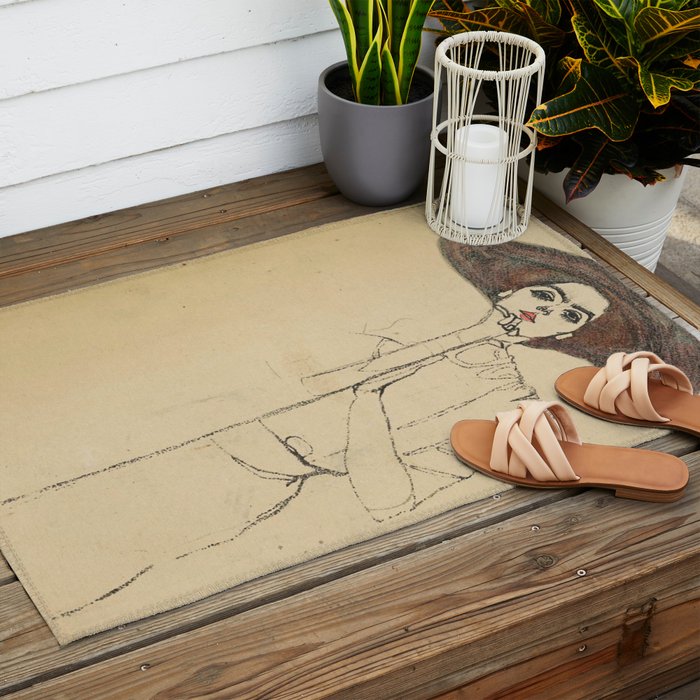 Egon Schiele - Portrait Of A Woman 1910 Outdoor Rug Gallery Image 2