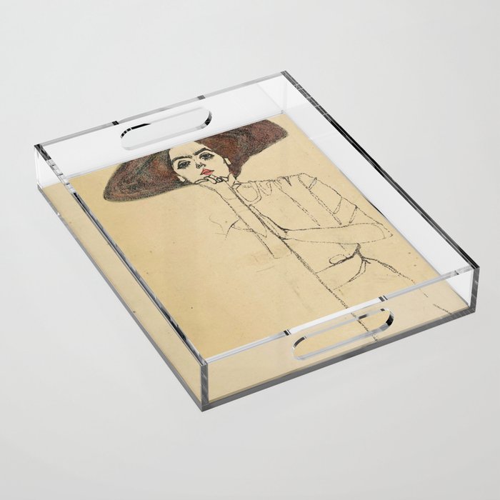 Egon Schiele - Portrait Of A Woman 1910 Acrylic Tray Gallery Image 1