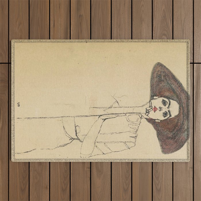 Egon Schiele - Portrait Of A Woman 1910 Outdoor Rug Gallery Image 1