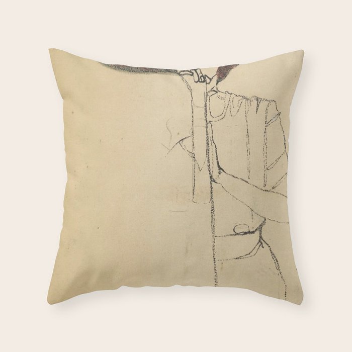 Egon Schiele - Portrait Of A Woman 1910 Throw Pillow Gallery Image 1