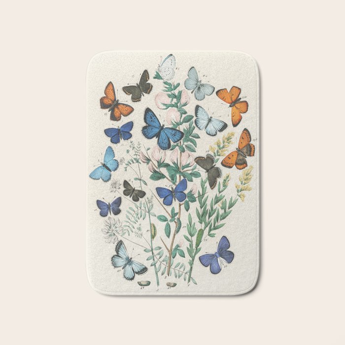 Vintage Scientific Illustration Butterfly Botanical Floral Lithograph Encyclopaedia Diagrams  Bath Mat Gallery Image 1