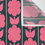Retro Floral Jonnty Flowers and Stripes Pink and Blue Pattern Wall Tapestry Gallery Image 3
