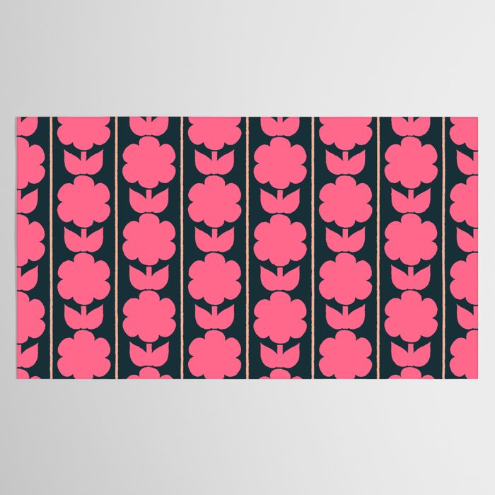 Retro Floral Jonnty Flowers and Stripes Pink and Blue Pattern Tablecloth Gallery Image 2